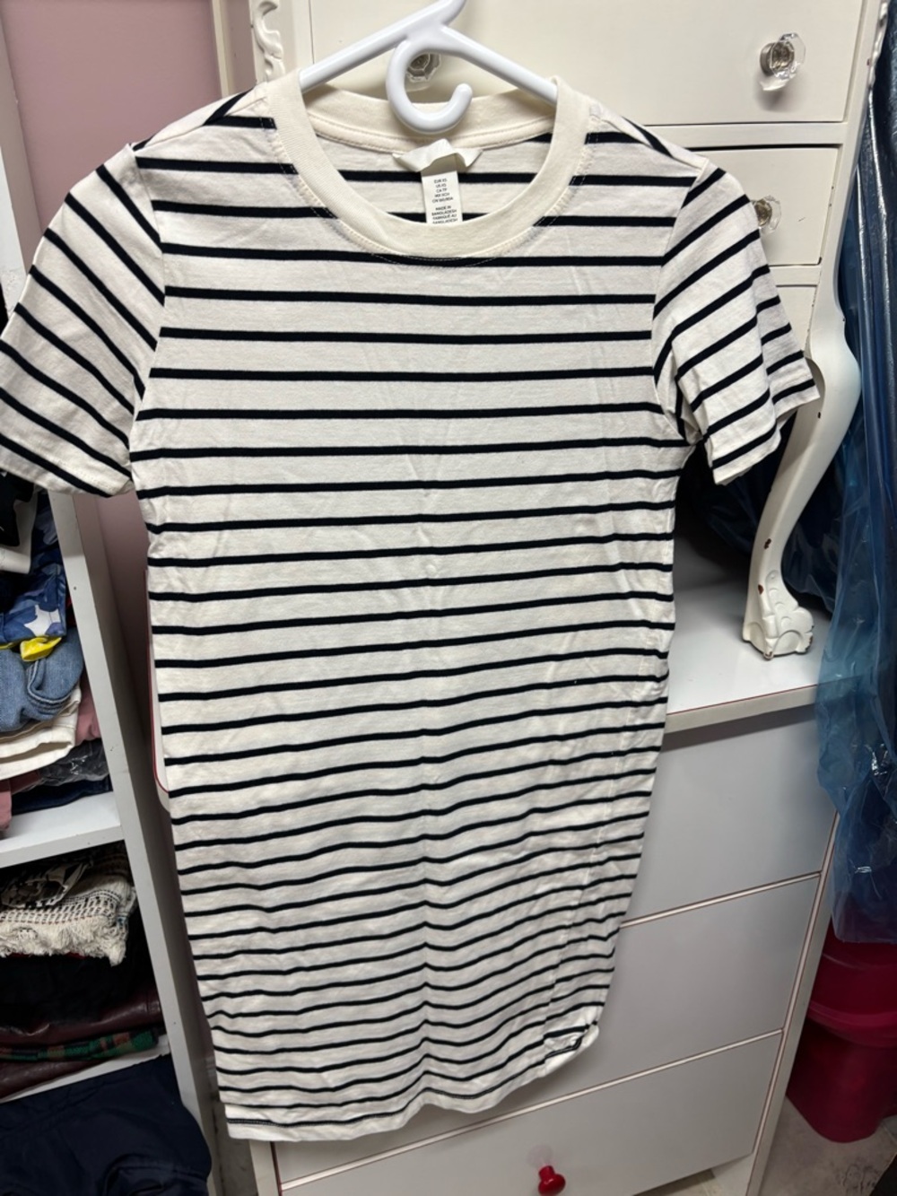 H&M Cream and Black Striped Midi Dress